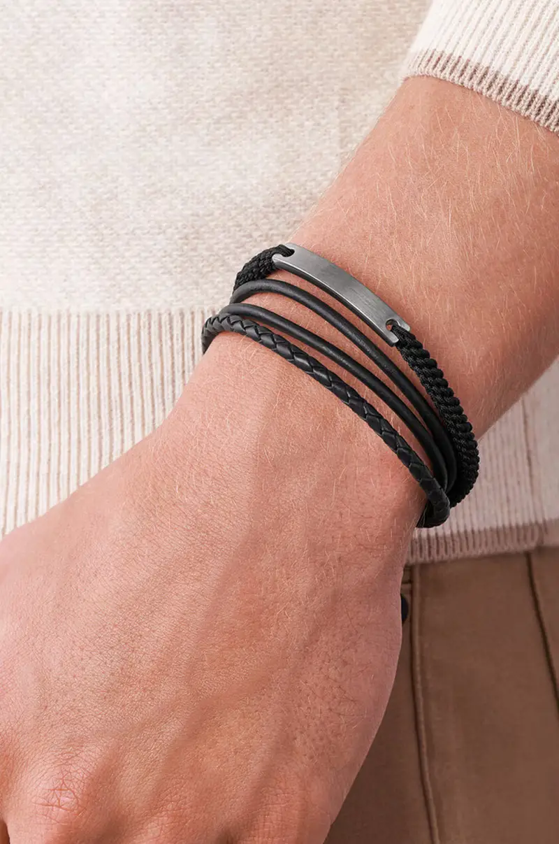 bracciale in pelle Nero miniatura 3