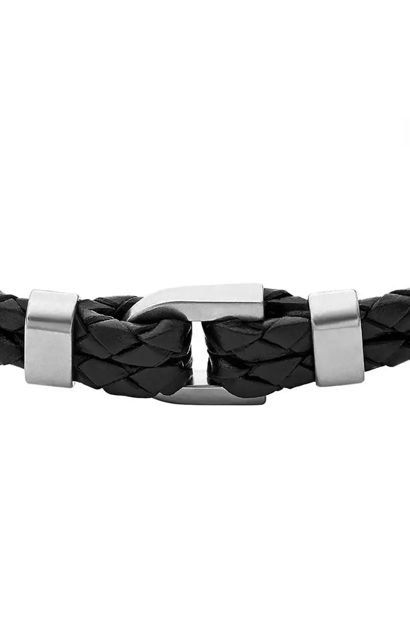 bracciale in pelle uomo Nero miniatura 2