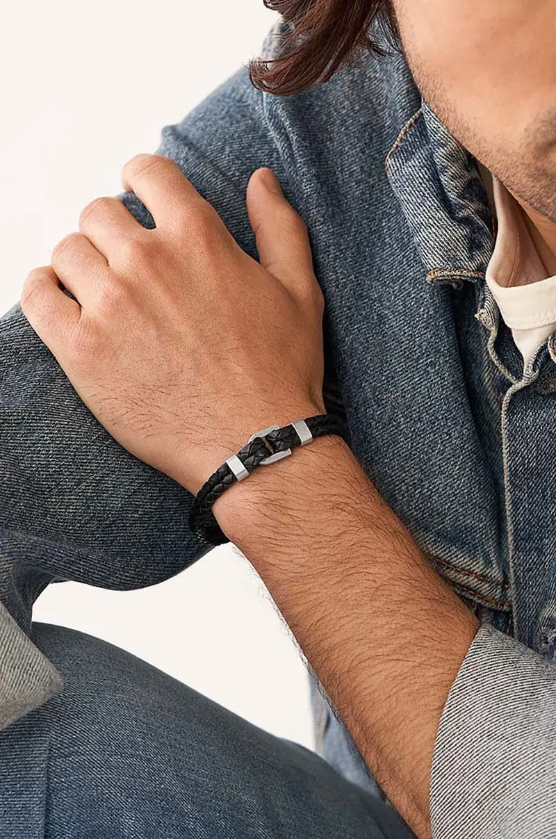 bracciale in pelle uomo Nero miniatura 4