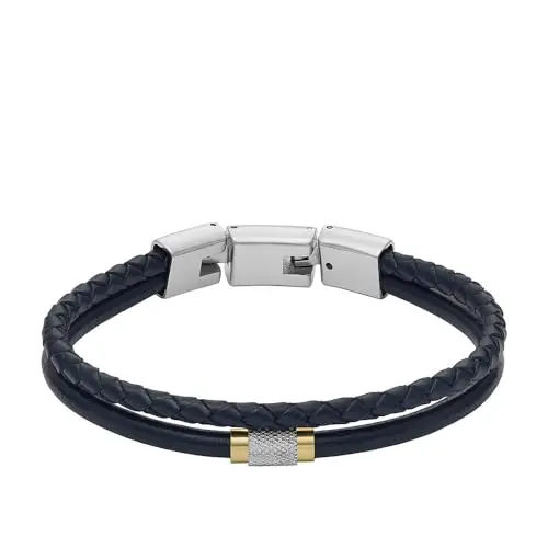 Fossil Bracciale multifilo All Stacked Up da uomo in pelle blu navy, JF04703998