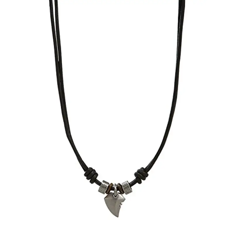 Fossil Collana Da Uomo Vintage Casual, Misure: Lunghezza: 45 Cm + 5 Cm Collana In Pelle Nera, JF85832040