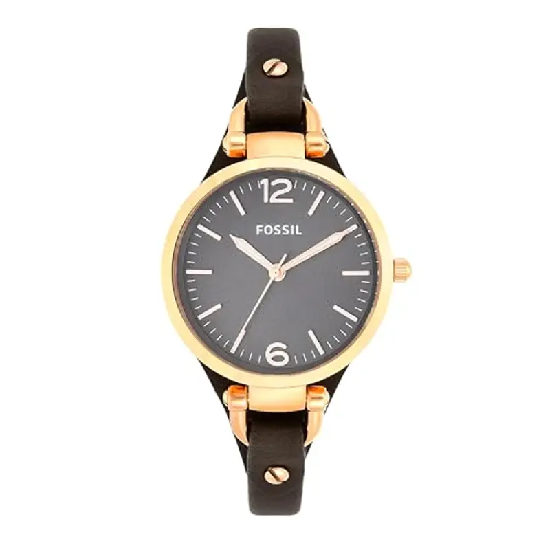 Fossil Georgia Orologio per donna, Movimento al quarzo a tre lancette con cinturino in pelle, Grigio E Oro Rosa