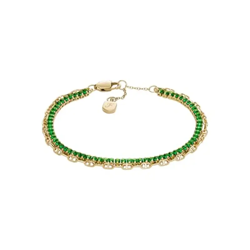 Fossil Heritage D-Link Glitz JA7272710 - Bracciale da donna, in metallo, colore: oro, Eine Grösse, Ottone, Nessuna pietra preziosa, Oro e Verde