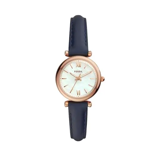Fossil Orologio Carlie da donna, Movimento al quarzo a tre lancette con cinturino in pelle, Blu E Oro Rosa