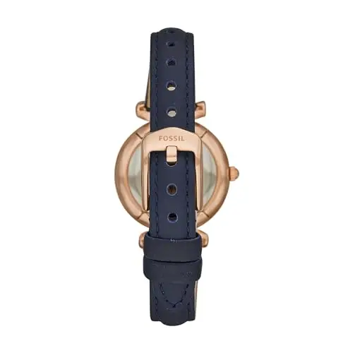 Fossil Orologio Carlie da donna, Movimento al quarzo a tre lancette con cinturino in pelle, Blu E Oro Rosa miniatura 3
