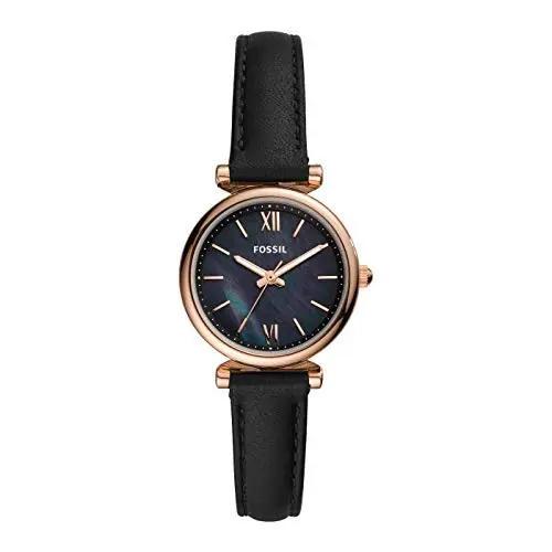 Fossil Orologio Carlie da donna, Movimento al quarzo a tre lancette con cinturino in pelle, Nero