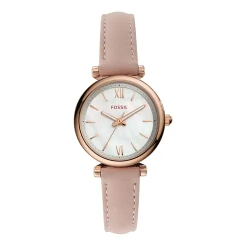 Fossil Orologio Carlie da donna, Movimento al quarzo a tre lancette con cinturino in pelle, Rosa Chiaro