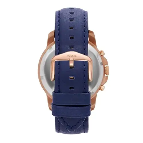 Fossil Orologio Grant da uomo, Movimento cronografo al quarzo con cinturino in pelle e acciaio inossidabile, 44 mm, Blu miniatura 3