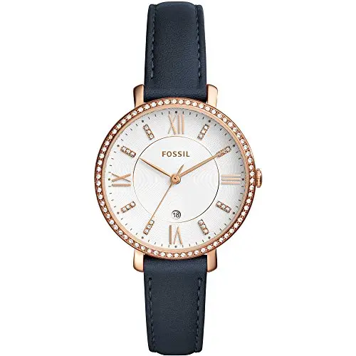 FOSSIL Orologio Jacqueline da donna, Movimento al quarzo a tre lancette con cinturino in pelle, Glitter blu e bianco