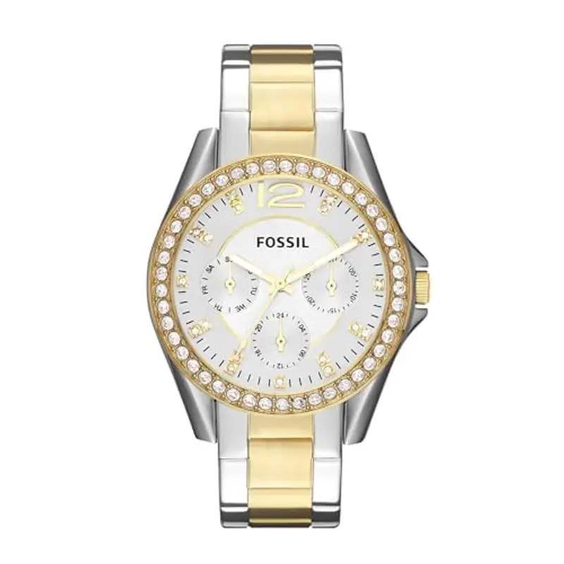 Fossil Orologio Riley da donna, movimento al quarzo multifunzione, cassa in acciaio inossidabile argento/oro da 38 mm con bracciale in acciaio inossidabile, ES3204