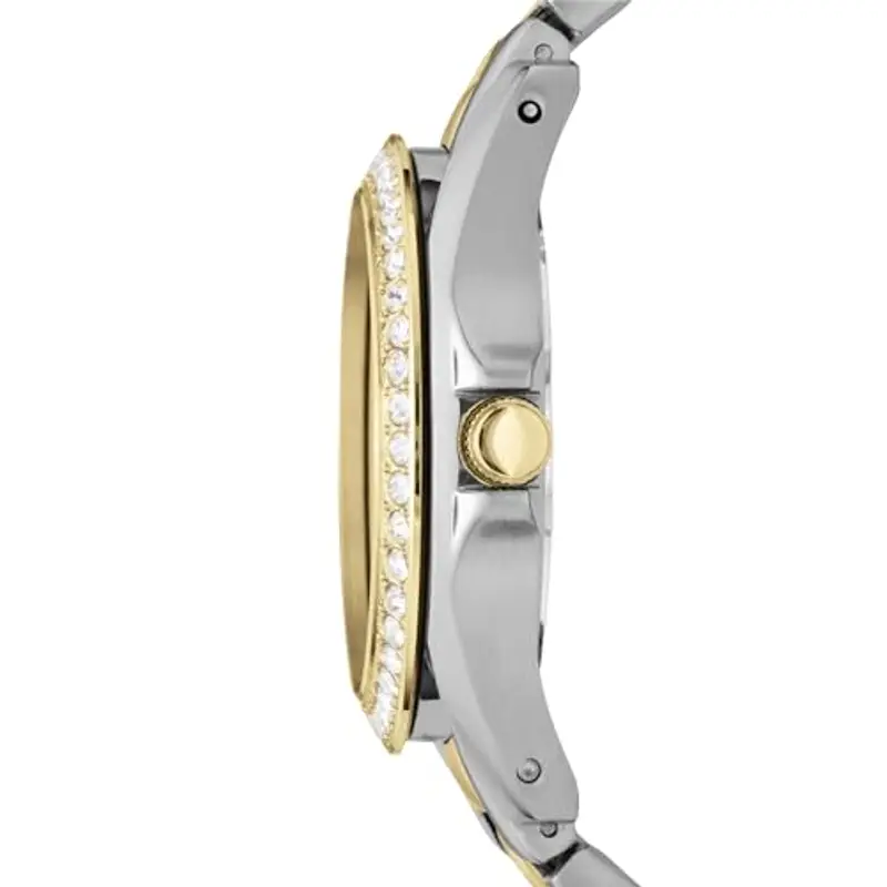 Fossil Orologio Riley da donna, movimento al quarzo multifunzione, cassa in acciaio inossidabile argento/oro da 38 mm con bracciale in acciaio inossidabile, ES3204 miniatura 3
