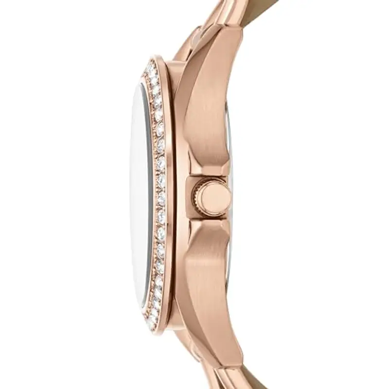 Fossil Orologio Riley da donna, movimento cronografo al quarzo con cinturino in acciaio inossidabile o in pelle, 38 mm, Beige e oro rosa miniatura 3