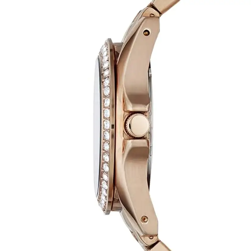 Fossil Orologio Riley da donna, movimento cronografo al quarzo con cinturino in acciaio inossidabile o in pelle, 38 mm, Tonalità oro rosa e glitter miniatura 3