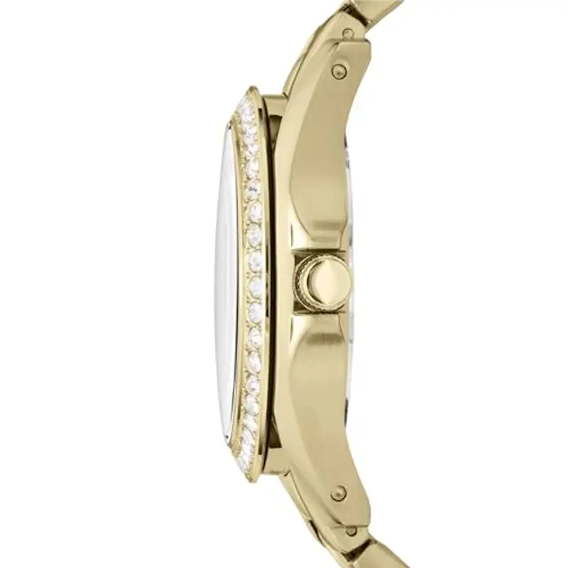 Fossil Orologio Riley da donna, movimento cronografo al quarzo con cinturino in acciaio inossidabile o in pelle, 38 mm, Tono oro e glitter miniatura 2