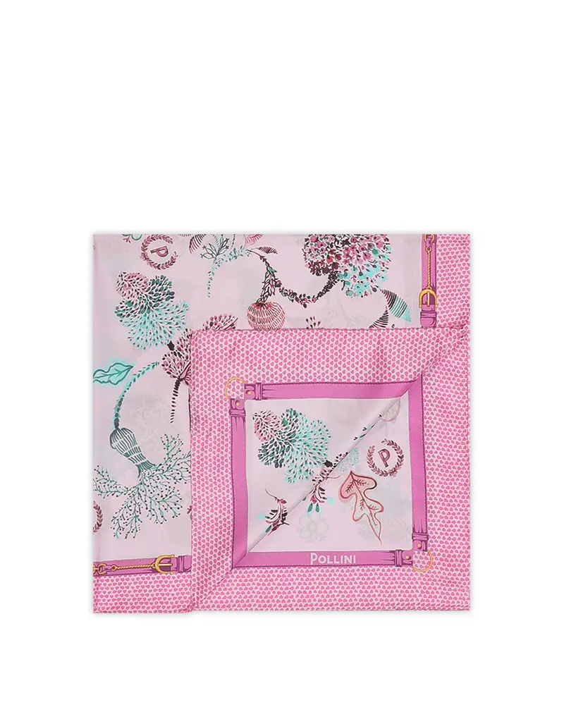 Foulard in seta con stampa botanica ROSA, one_size, Pollini