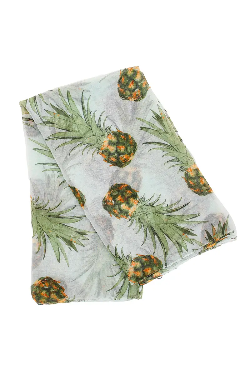 Foulard Verde con fantasia ananas tropicale in tessuto leggero Coveri Collection 976SUISCIAR/149E