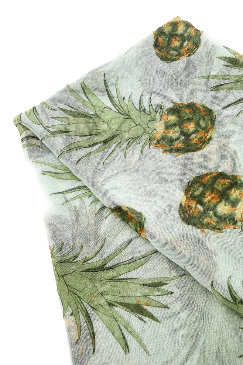 Foulard Verde con fantasia ananas tropicale in tessuto leggero Coveri Collection 976SUISCIAR/149E miniatura 3