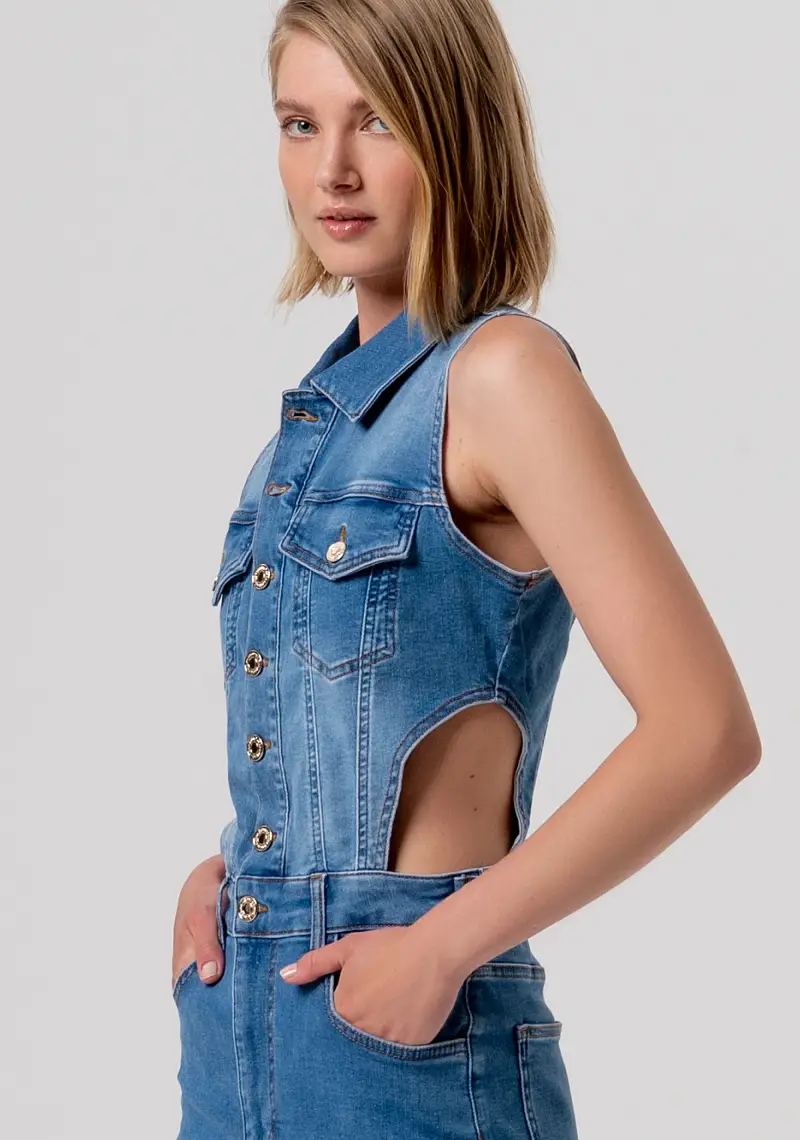 Fracomina Abito aderente in denim blu con lavaggio medio chiaro miniatura 2