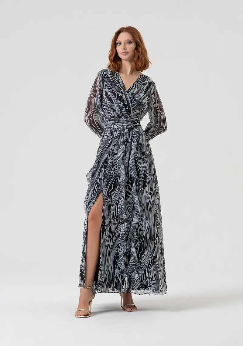 Fracomina Abito ampio lungo in georgette in fantasia optical