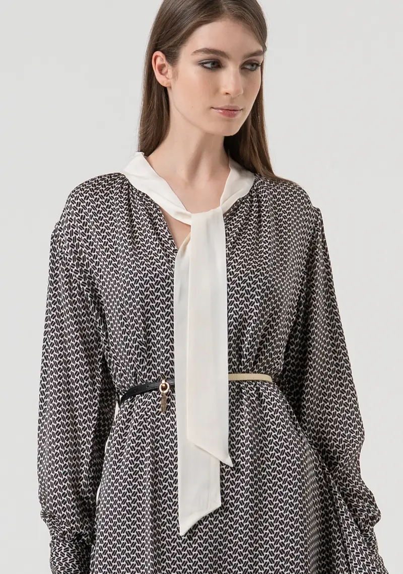 Abito flare con seta in fantasia geometrica miniatura 2