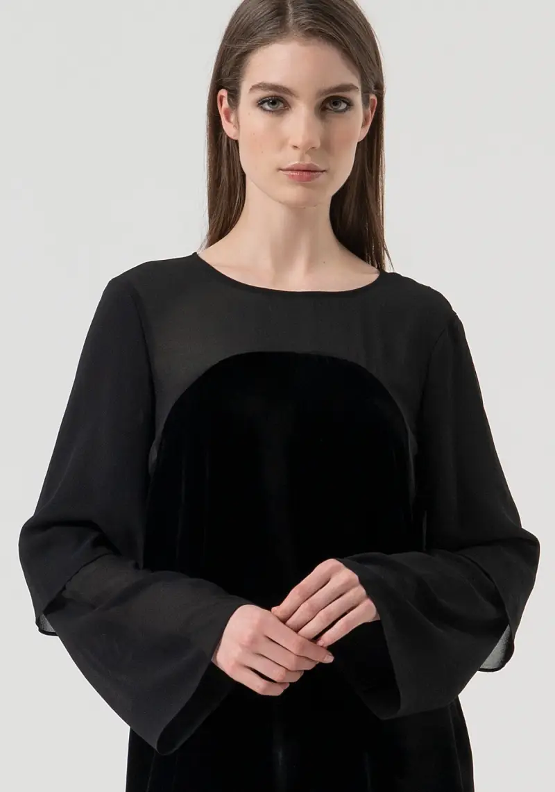 Abito linea ad A in mix di tessuti con seta miniatura 2