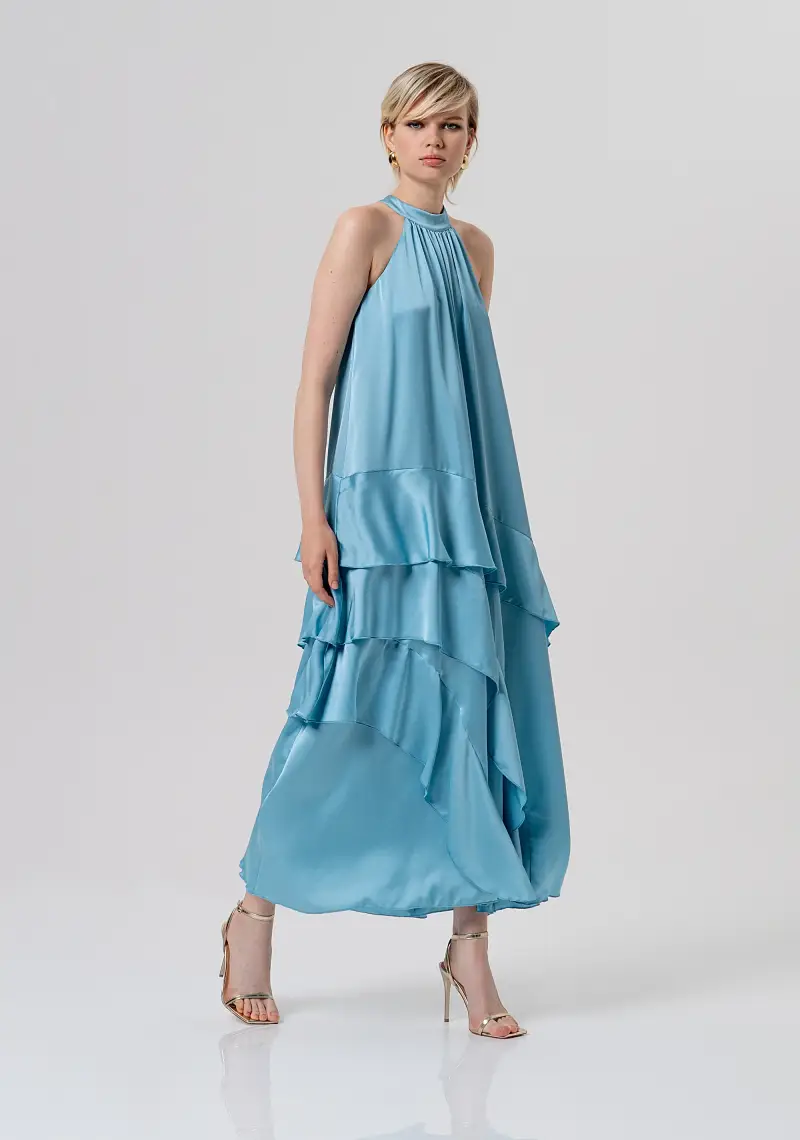 Abito linea ad A in raso miniatura 2