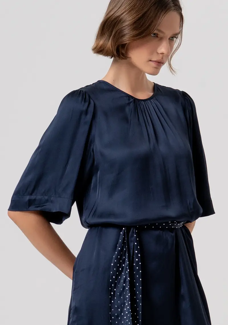 Abito linea ad A midi in raso di viscosa, modal e seta miniatura 2