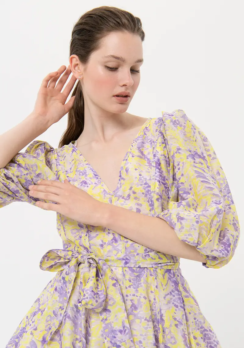 Fracomina Abito mini in fantasia astratta con scollo a V miniatura 2