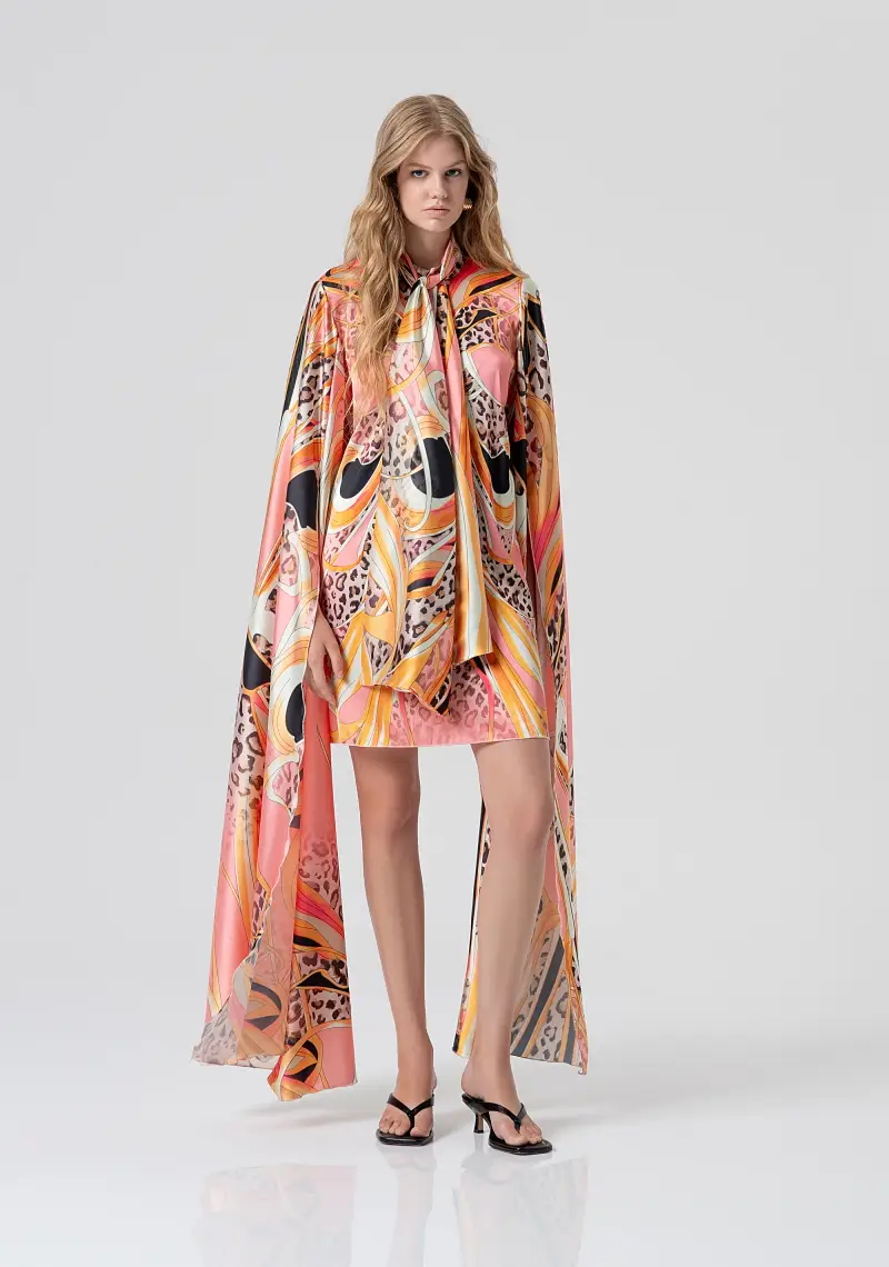 Abito linea ad A mini in raso con fantasia