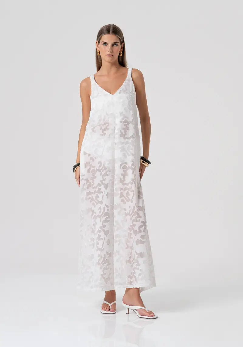 Abito lungo senza maniche in pizzo