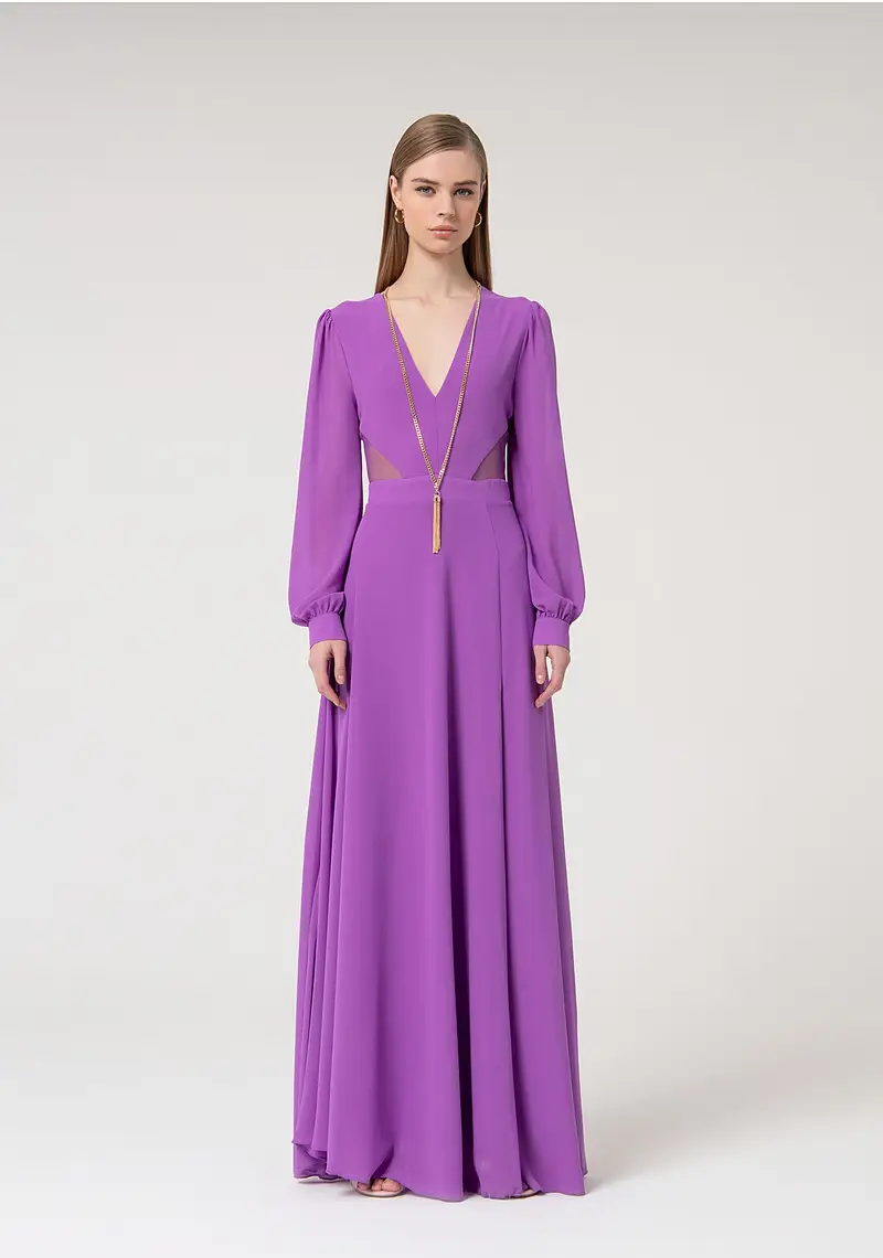 Abito maniche lunghe lungo in georgette