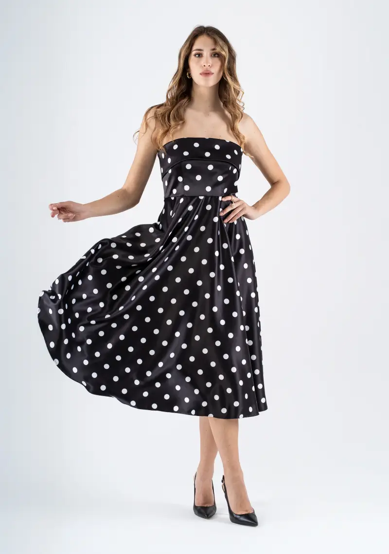 Abito midi a pois con scollo dritto e corpino strutturato miniatura 2