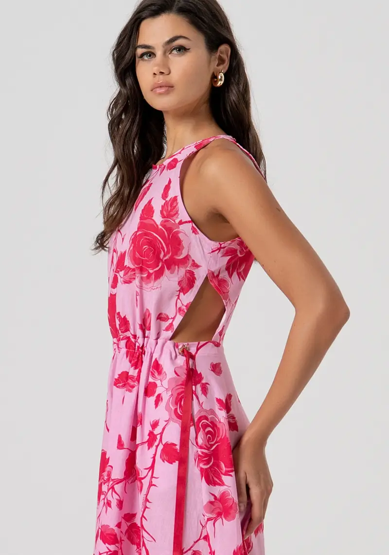 Abito midi senza maniche in fantasia floreale miniatura 2