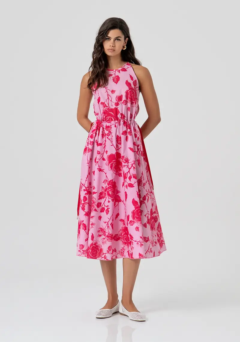 Abito midi senza maniche in fantasia floreale