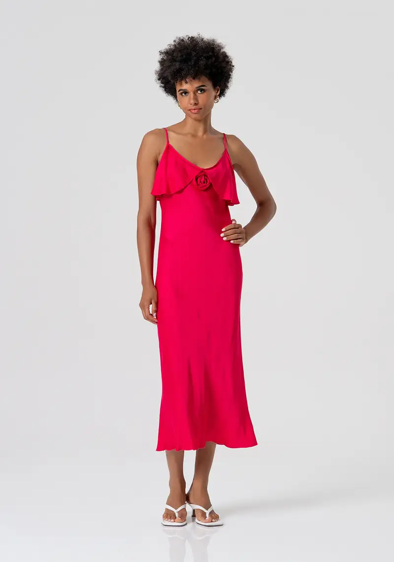 Abito midi senza maniche in raso di viscosa