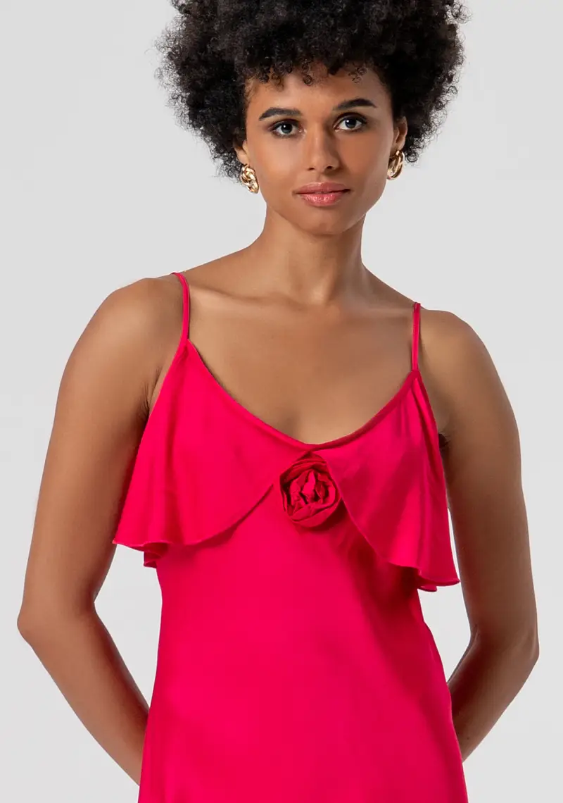 Abito midi senza maniche in raso di viscosa miniatura 2