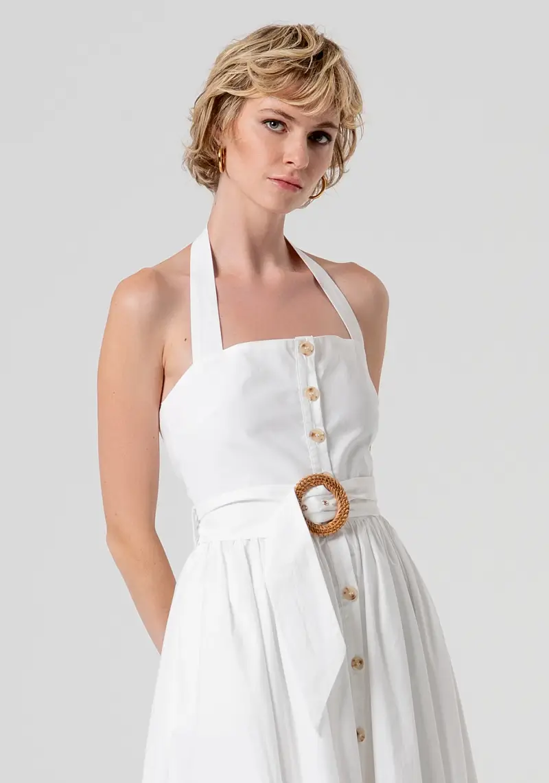 Abito midi senza maniche modello chemisier in popeline miniatura 2