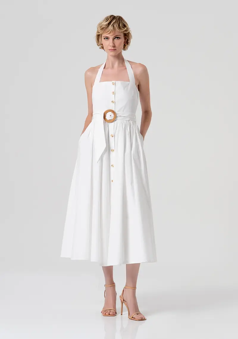 Abito midi senza maniche modello chemisier in popeline