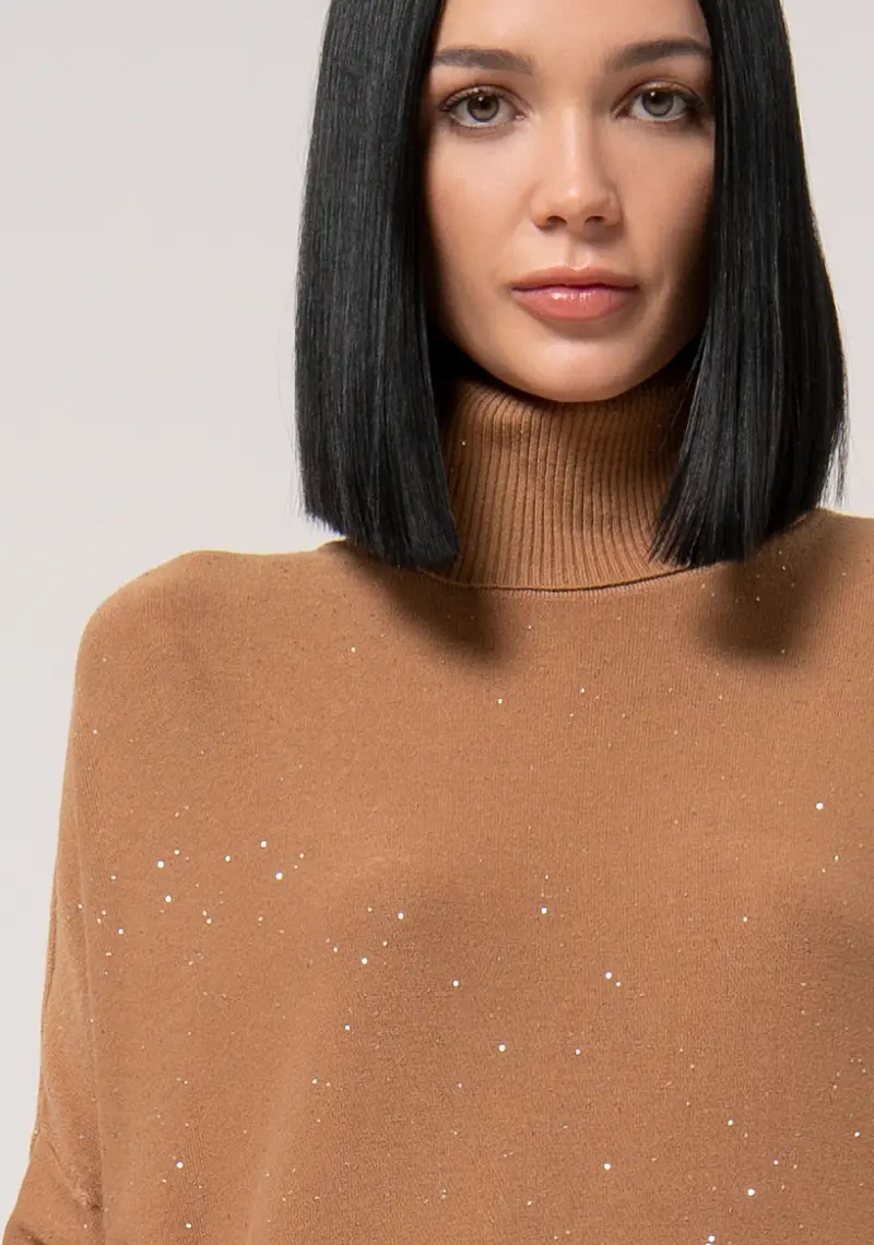 Fracomina Abito over midi in maglia con collo alto e applicazioni luminose miniatura 2