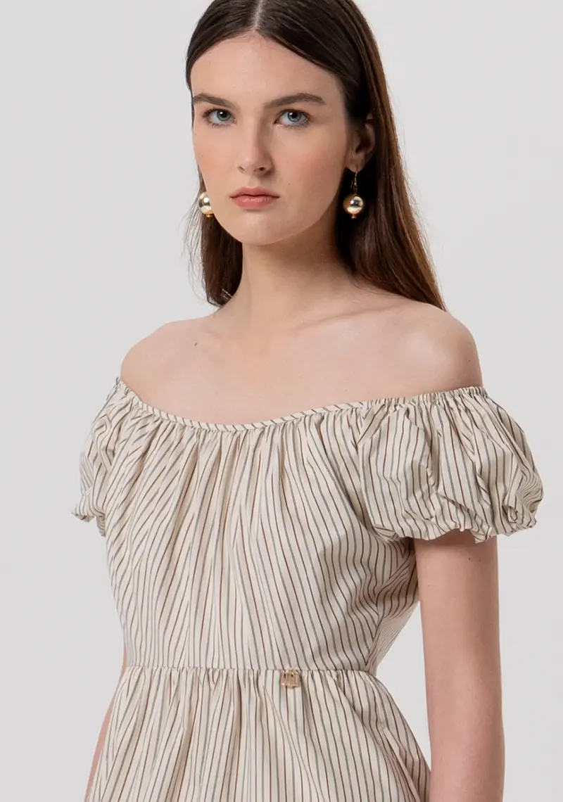 Abito regular lungo in cotone a righe miniatura 2