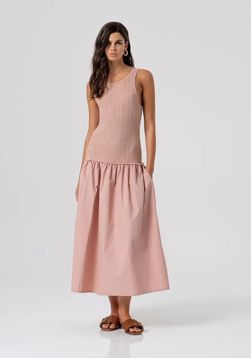 Abito regular lungo in mix di tessuti