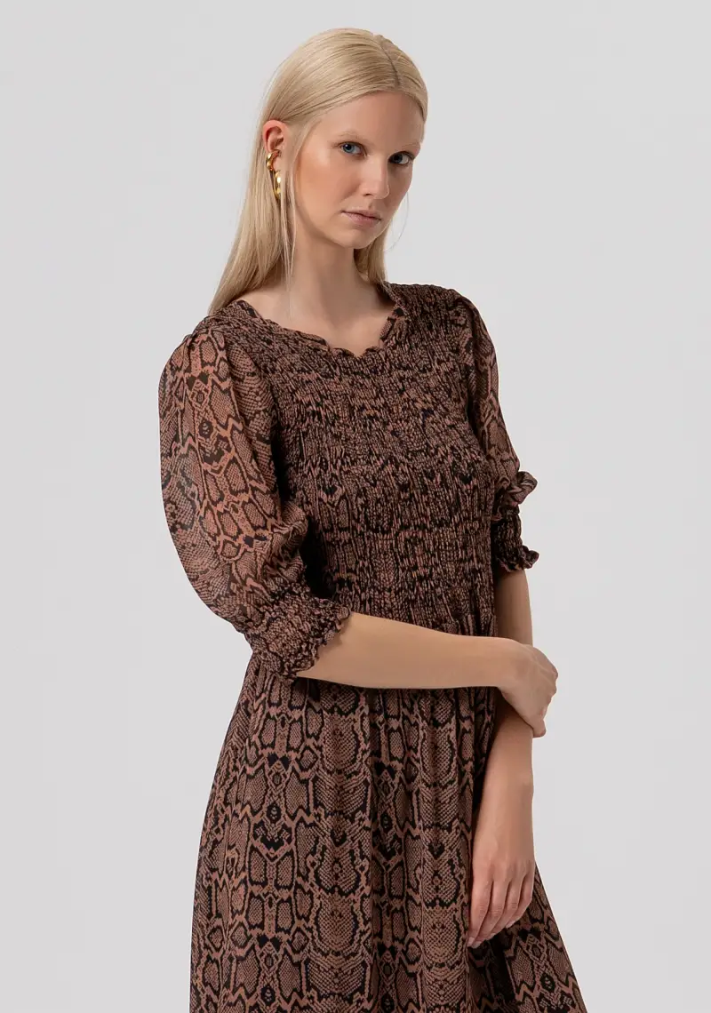 Abito regular lungo in viscosa con stampa animalier miniatura 2