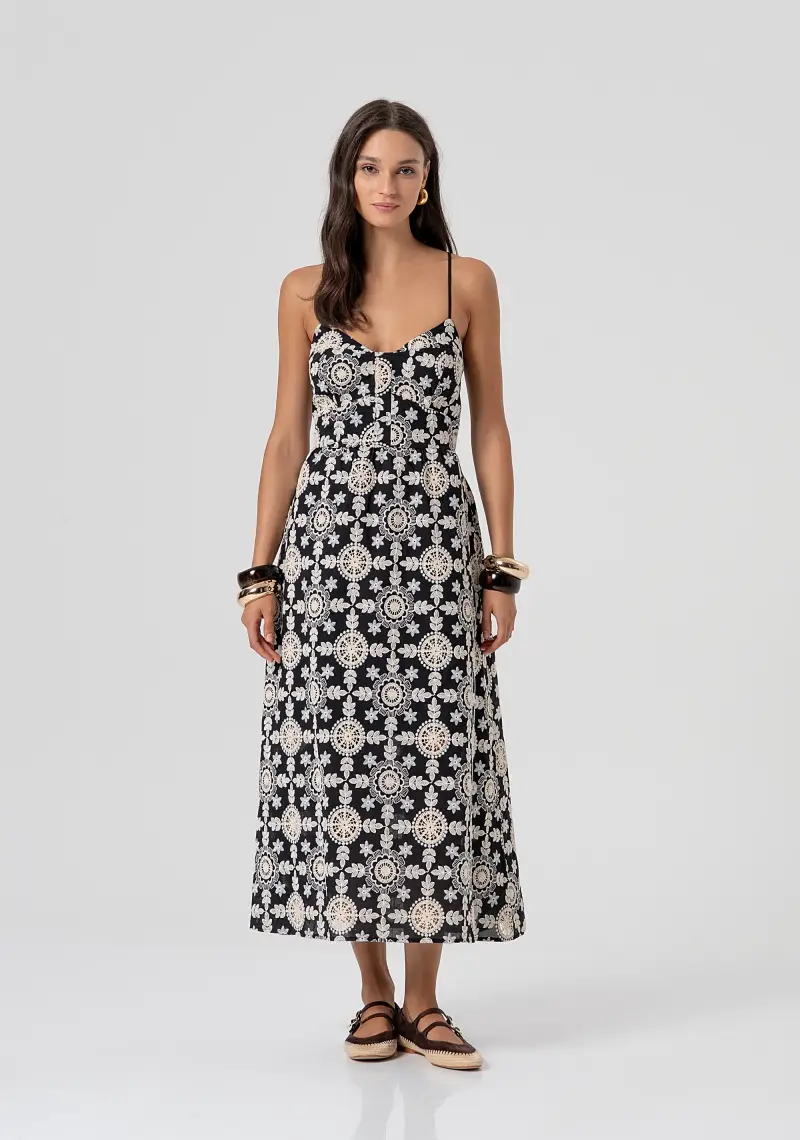 Abito regular midi in cotone con fantasia floreale