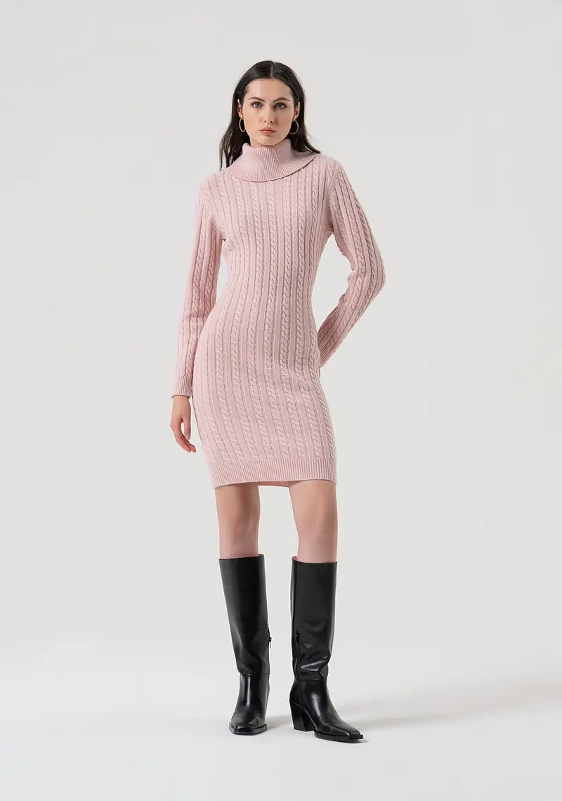 Abito regular mini in maglia a trecce in lana e cashmere