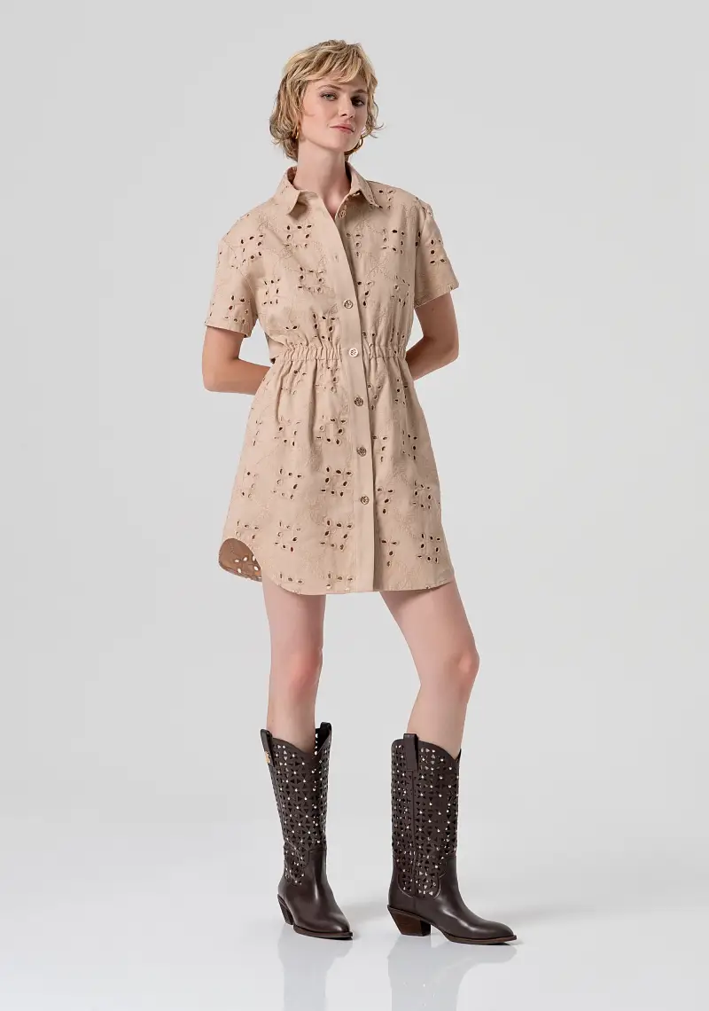 Abito regular mini modello chemisier in pizzo San Gallo