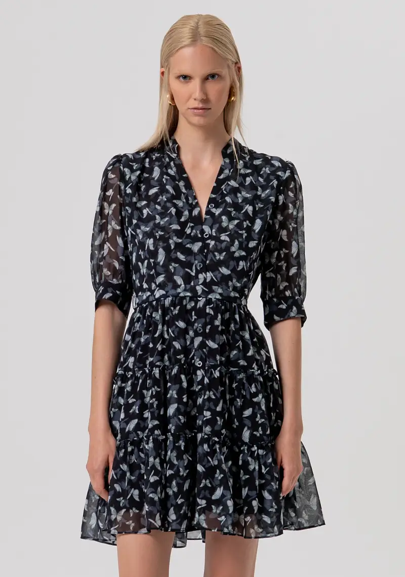 Abito regular modello chemisier in georgette con fantasia floreale miniatura 2