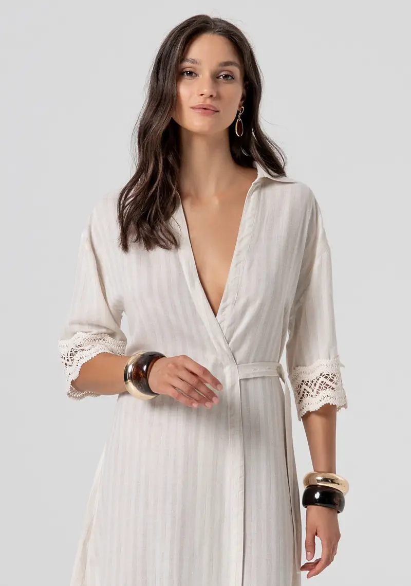 Abito regular modello chemisier midi con lino miniatura 2