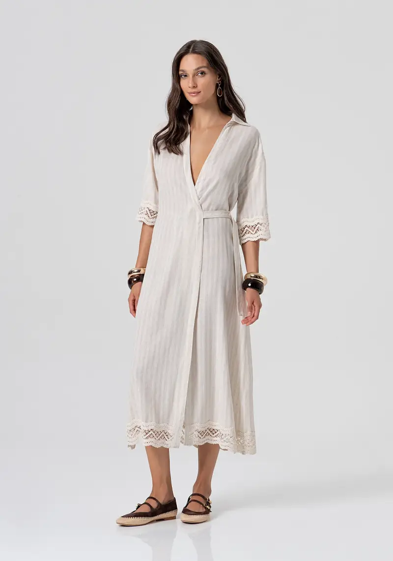 Abito regular modello chemisier midi con lino