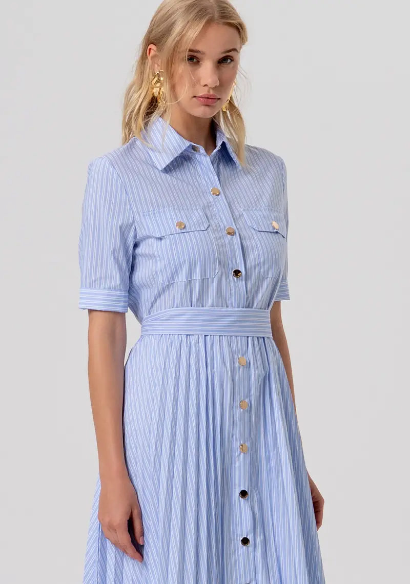 Abito regular modello chemisier midi in popeline a righe miniatura 2