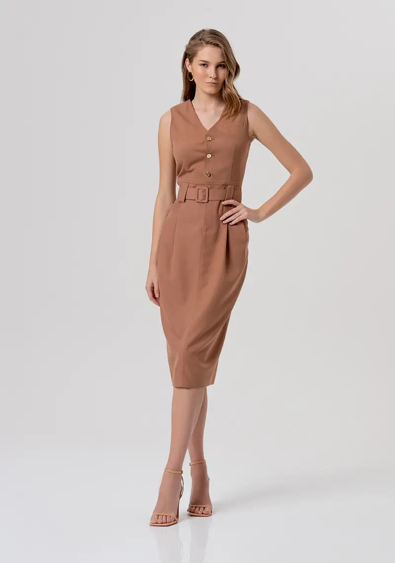 Abito senza maniche a tubino midi